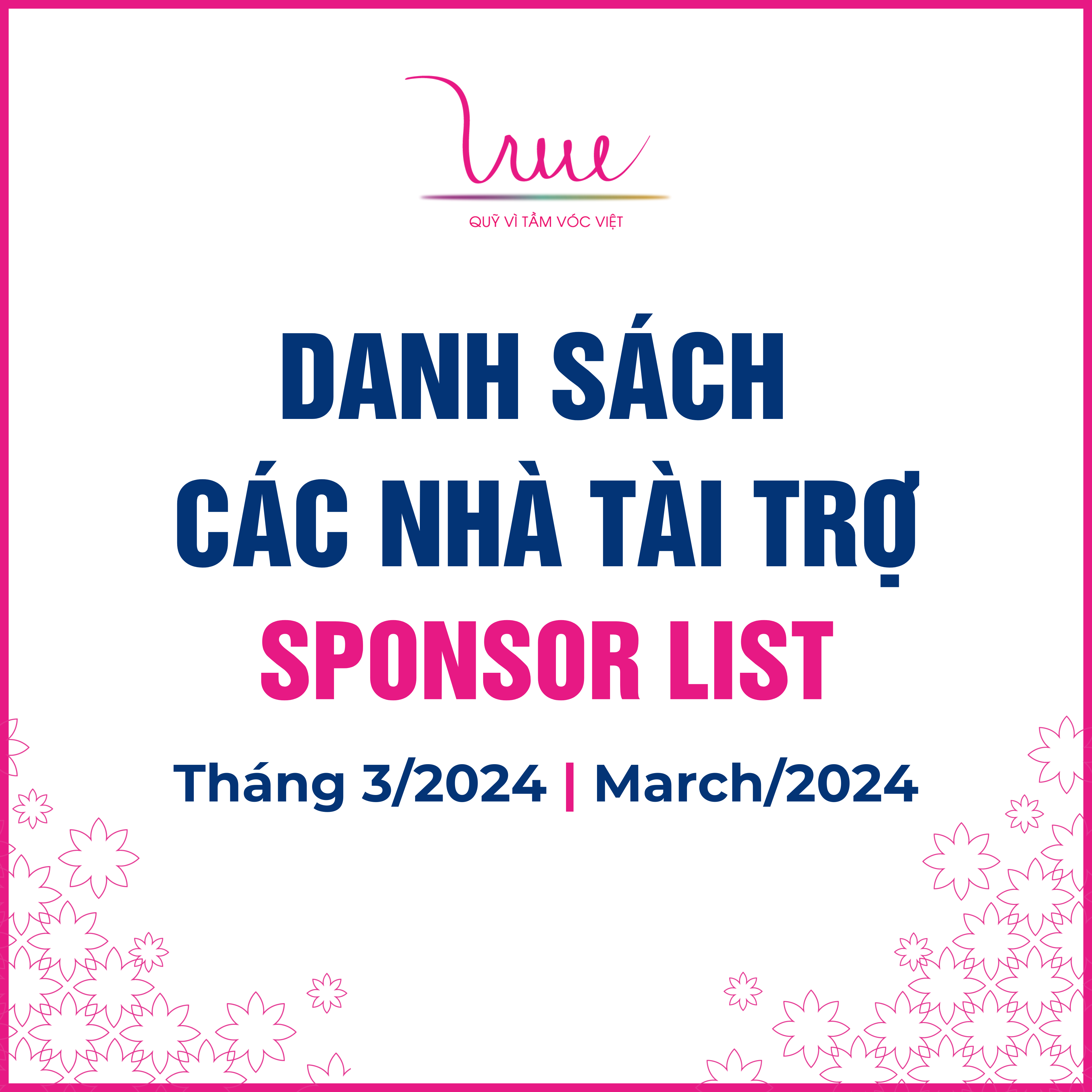 Danh sách các nhà tài trợ tháng 3 năm 2024